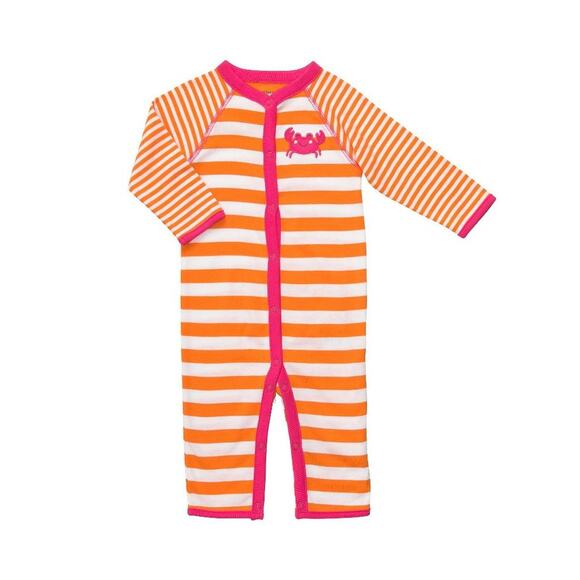 Carter's Striped Bodysuit‎ Crab Design Girls NB Orange Pink Outfit Sleep & Play - Picture 1 of 4